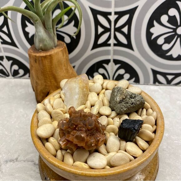 Mother Earth Other - Crystals - Set of 4 Aragonite Cluster Citrine Iron Pyrite Tourmaline